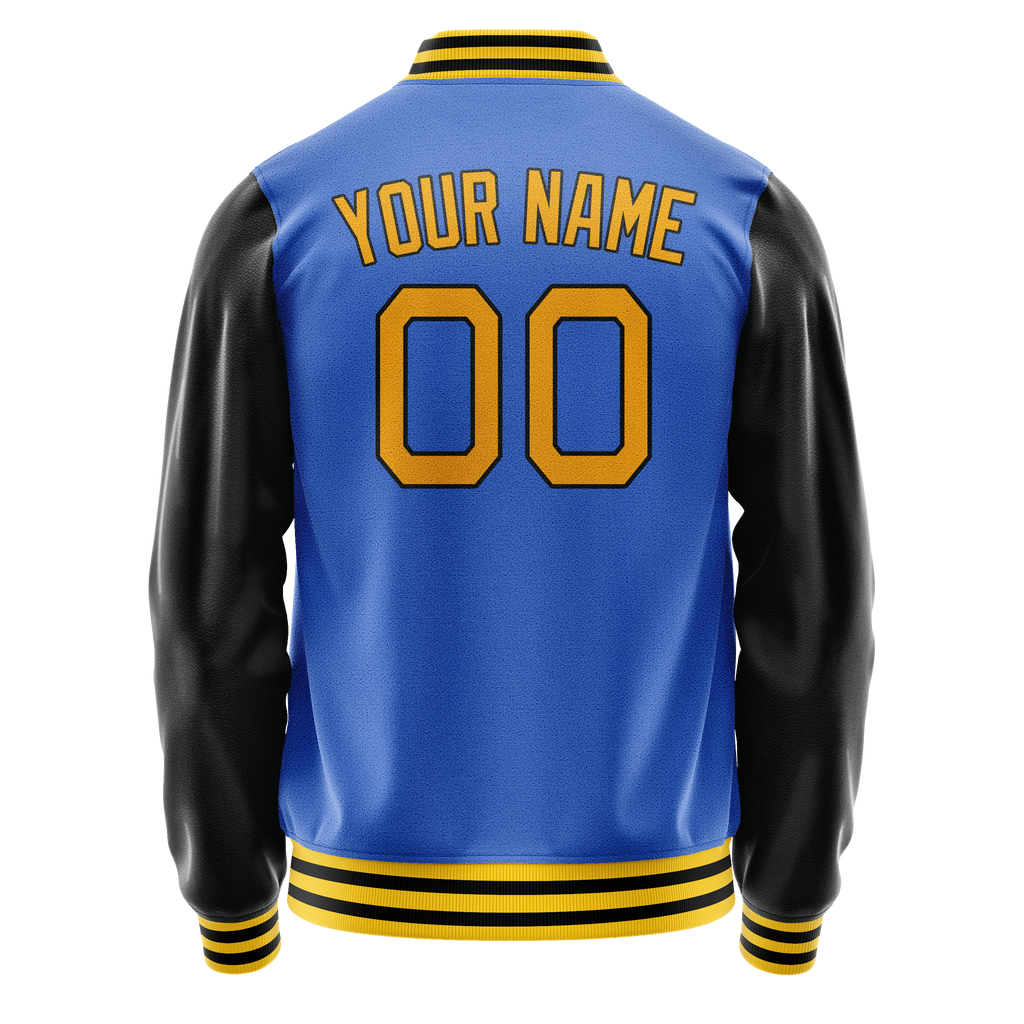 Personalized Sky & Blue Black Solid Color Varsity Letterman Jacket