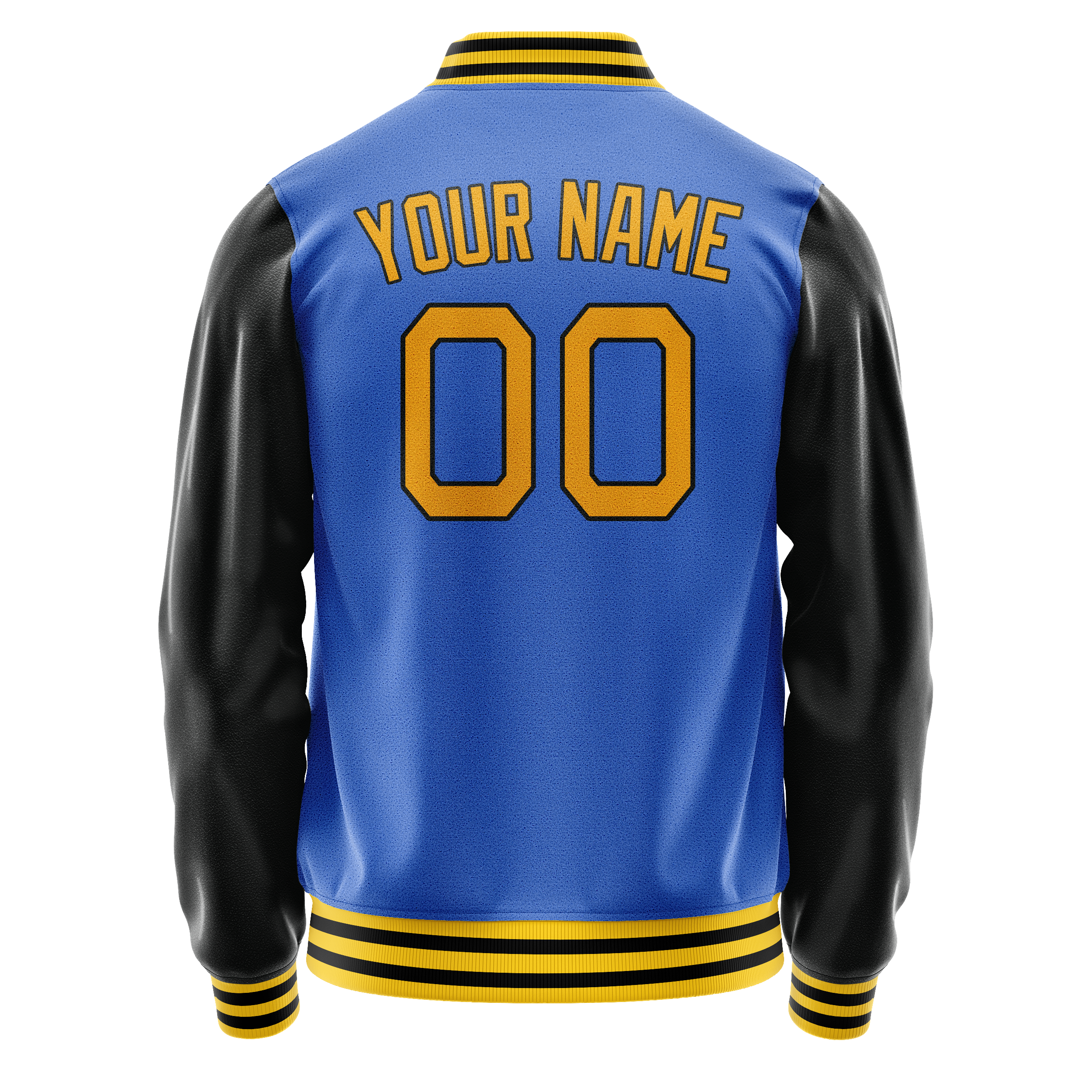 Personalized Sky & Blue Black Solid Color Varsity Letterman Jacket