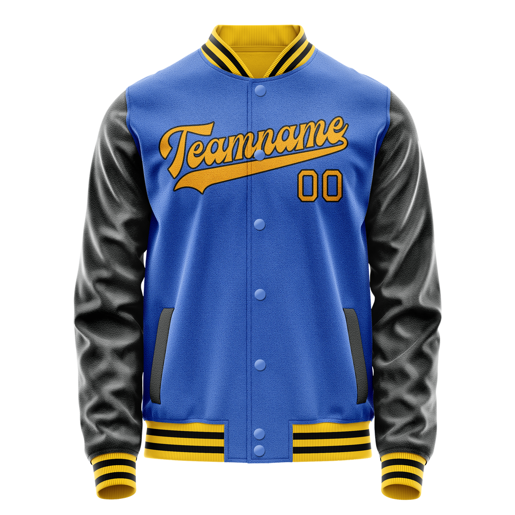Personalized Sky & Blue Black Solid Color Varsity Letterman Jacket