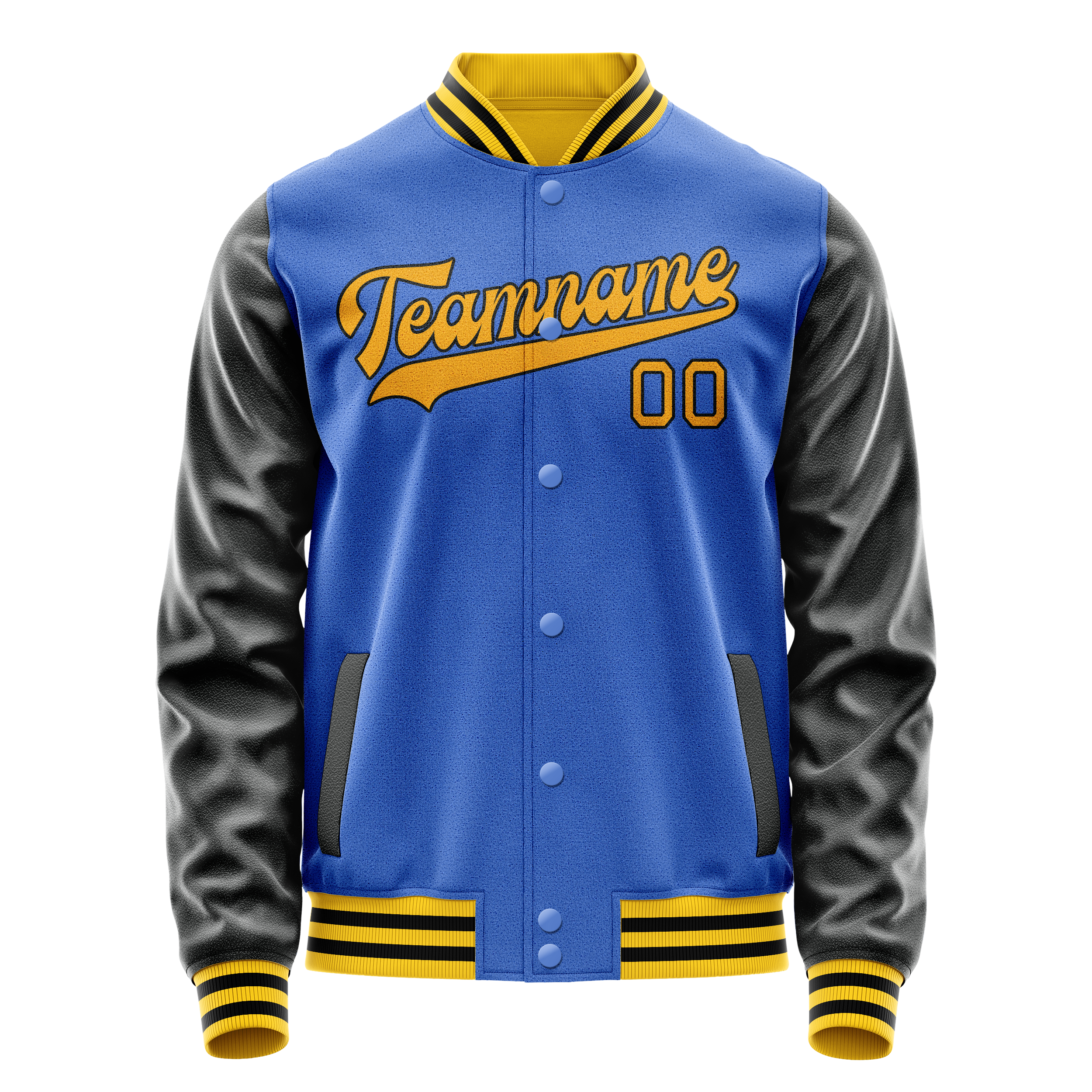 Personalized Sky & Blue Black Solid Color Varsity Letterman Jacket