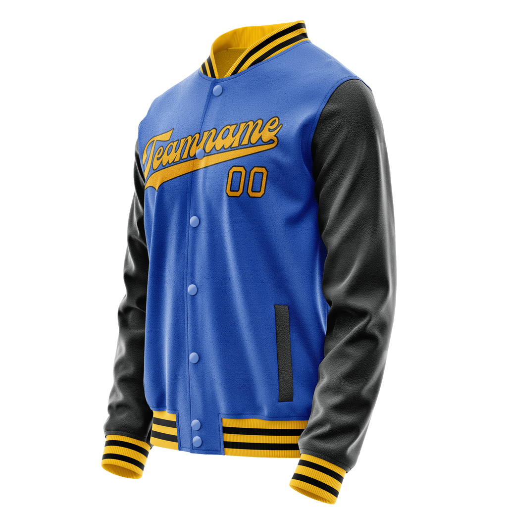 Personalized Sky & Blue Black Solid Color Varsity Letterman Jacket