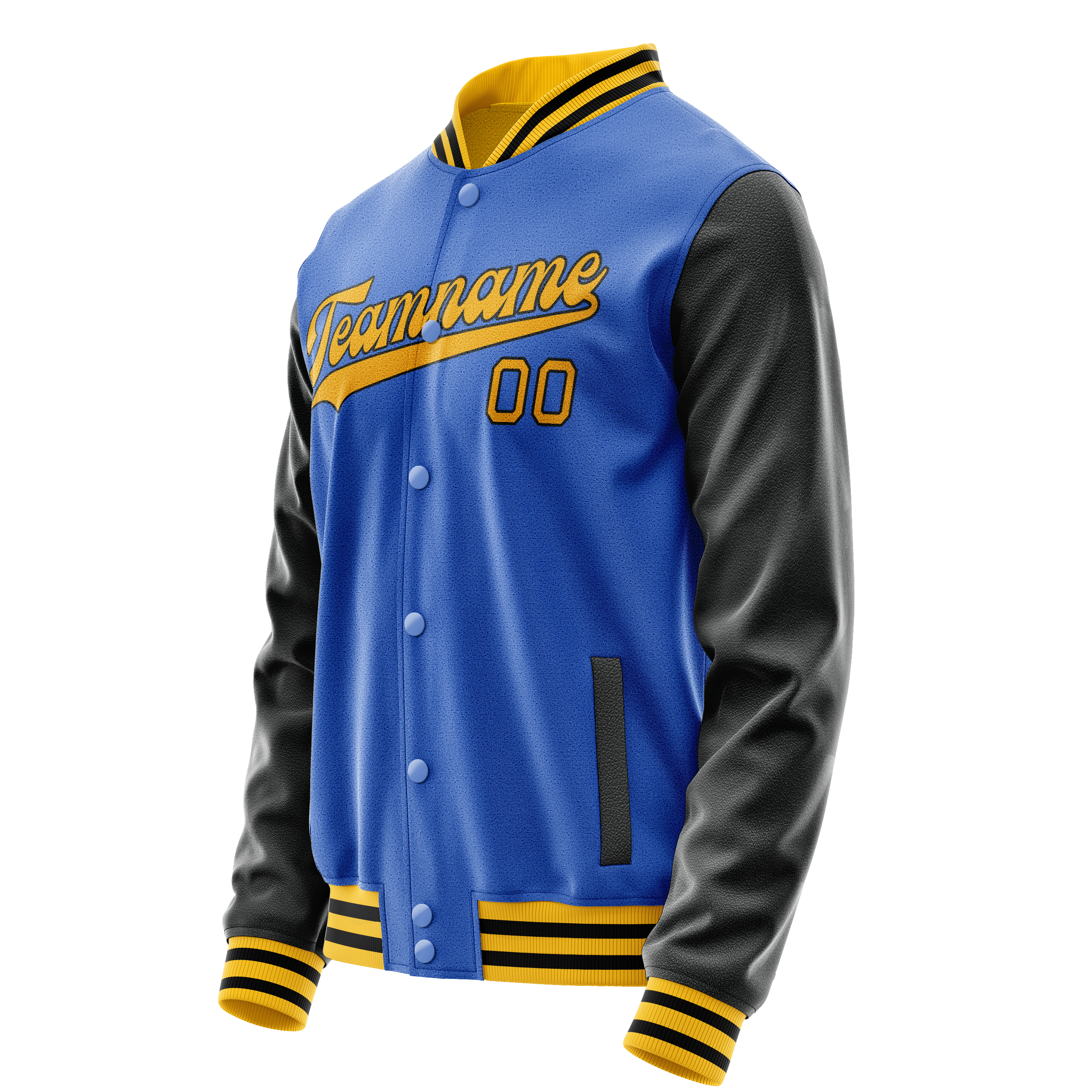 Personalized Sky & Blue Black Solid Color Varsity Letterman Jacket