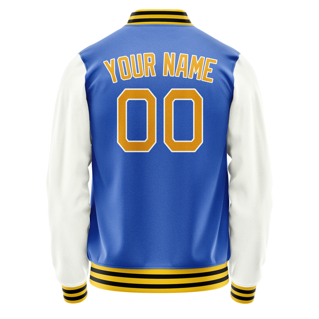 Personalized Sky & Blue White Solid Color Varsity Letterman Jacket