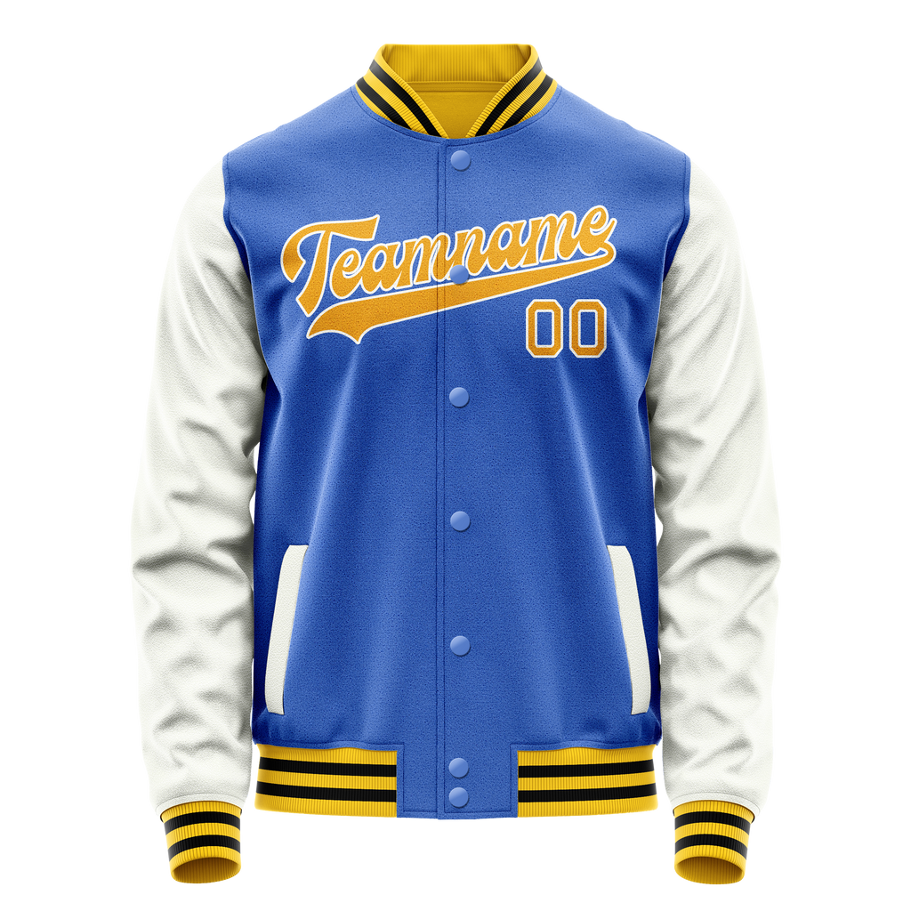 Personalized Sky & Blue White Solid Color Varsity Letterman Jacket