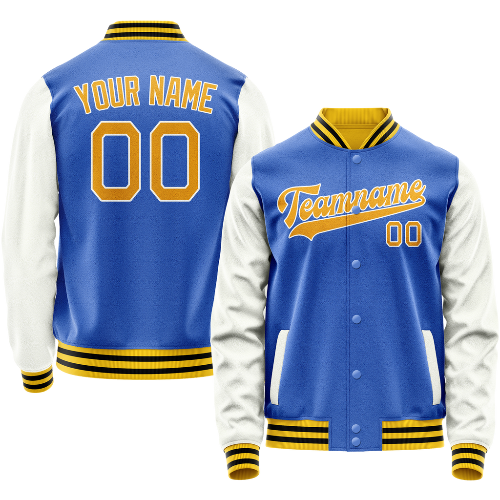 Personalized Sky & Blue White Solid Color Varsity Letterman Jacket