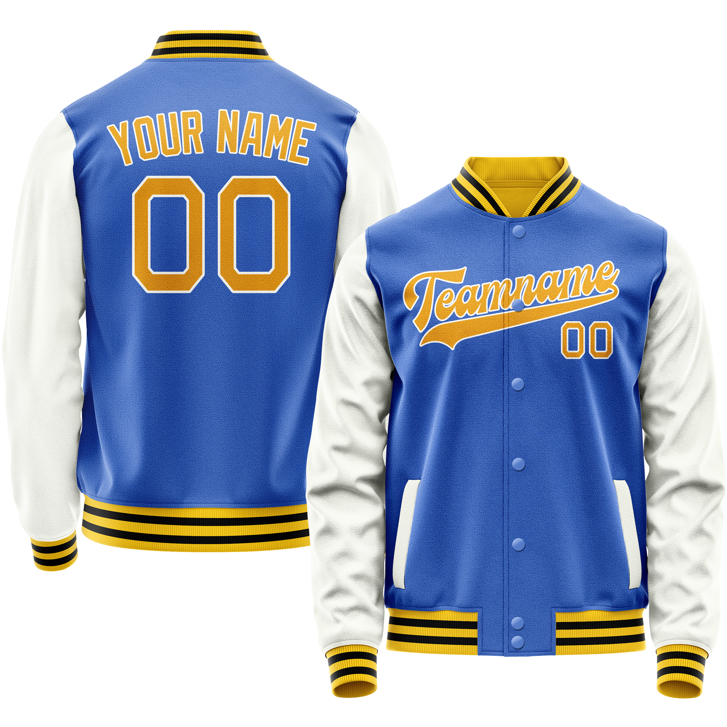 Personalized Sky & Blue White Solid Color Varsity Letterman Jacket