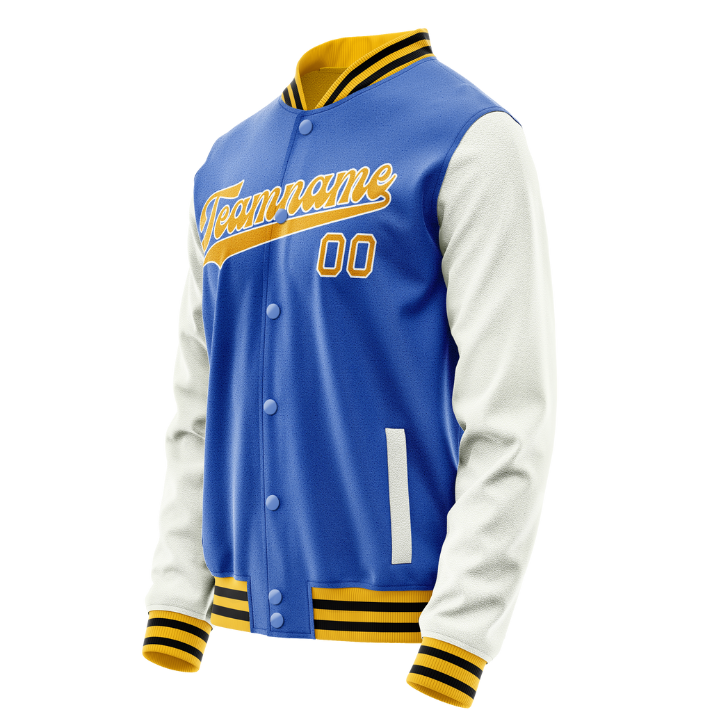 Personalized Sky & Blue White Solid Color Varsity Letterman Jacket