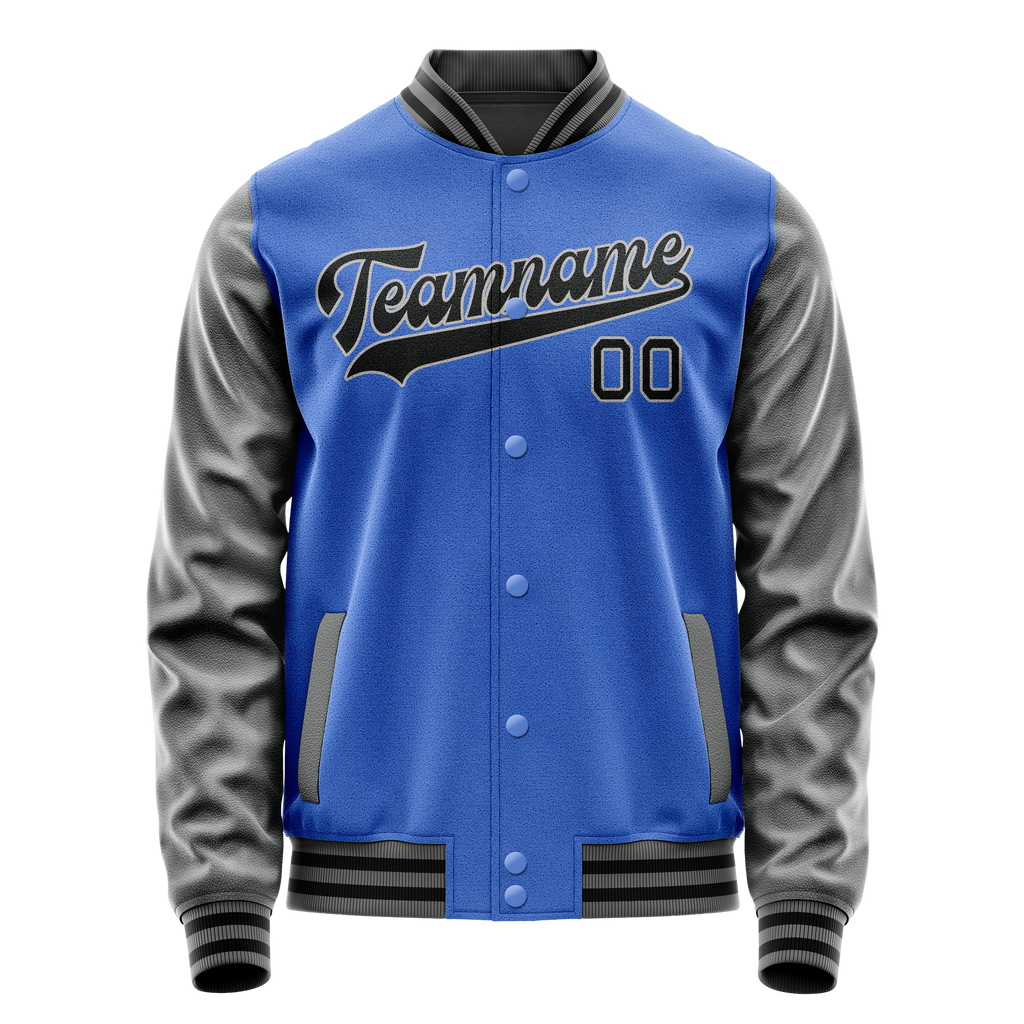 Personalized Sky & Blue Gray Solid Color Varsity Letterman Jacket