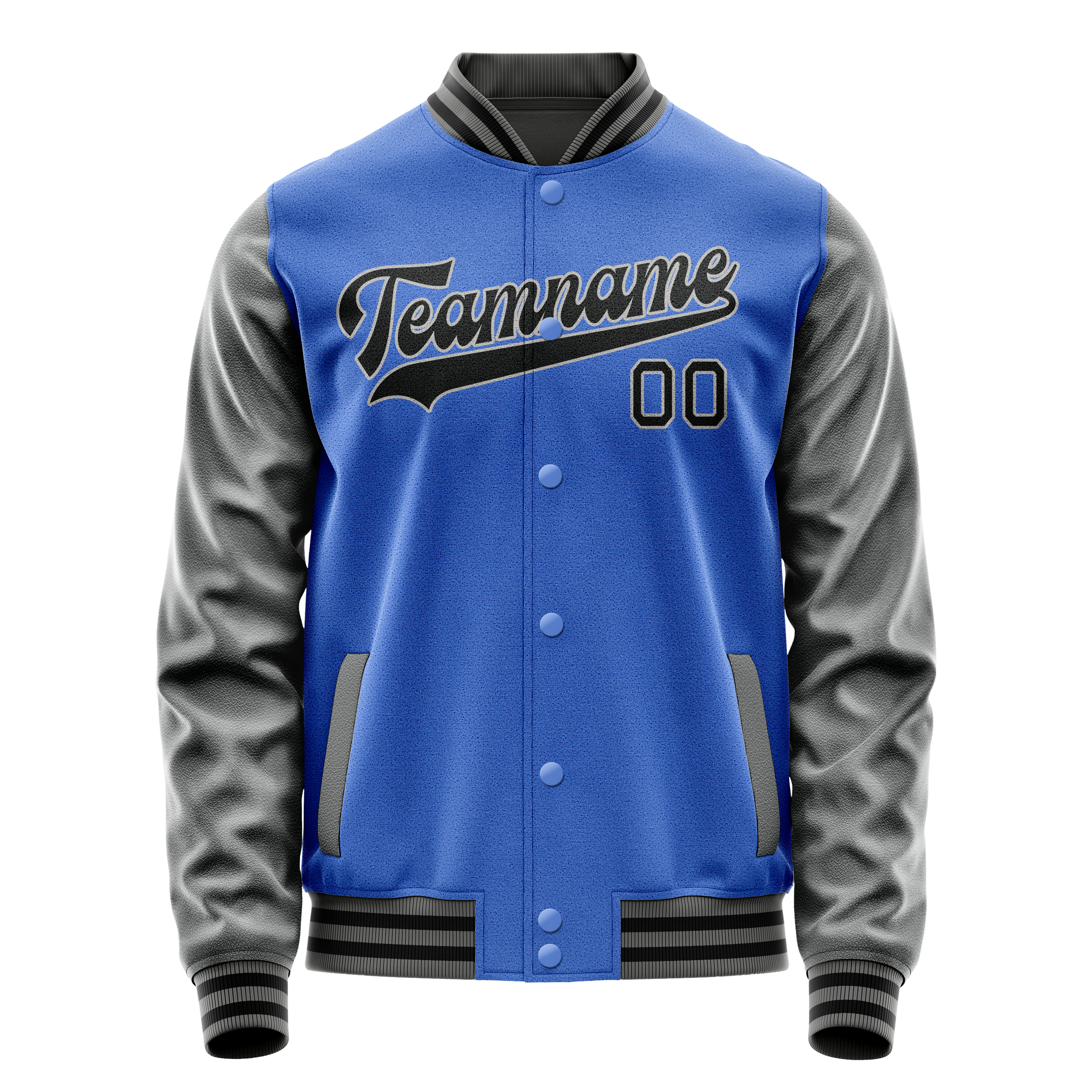 Personalized Sky & Blue Gray Solid Color Varsity Letterman Jacket