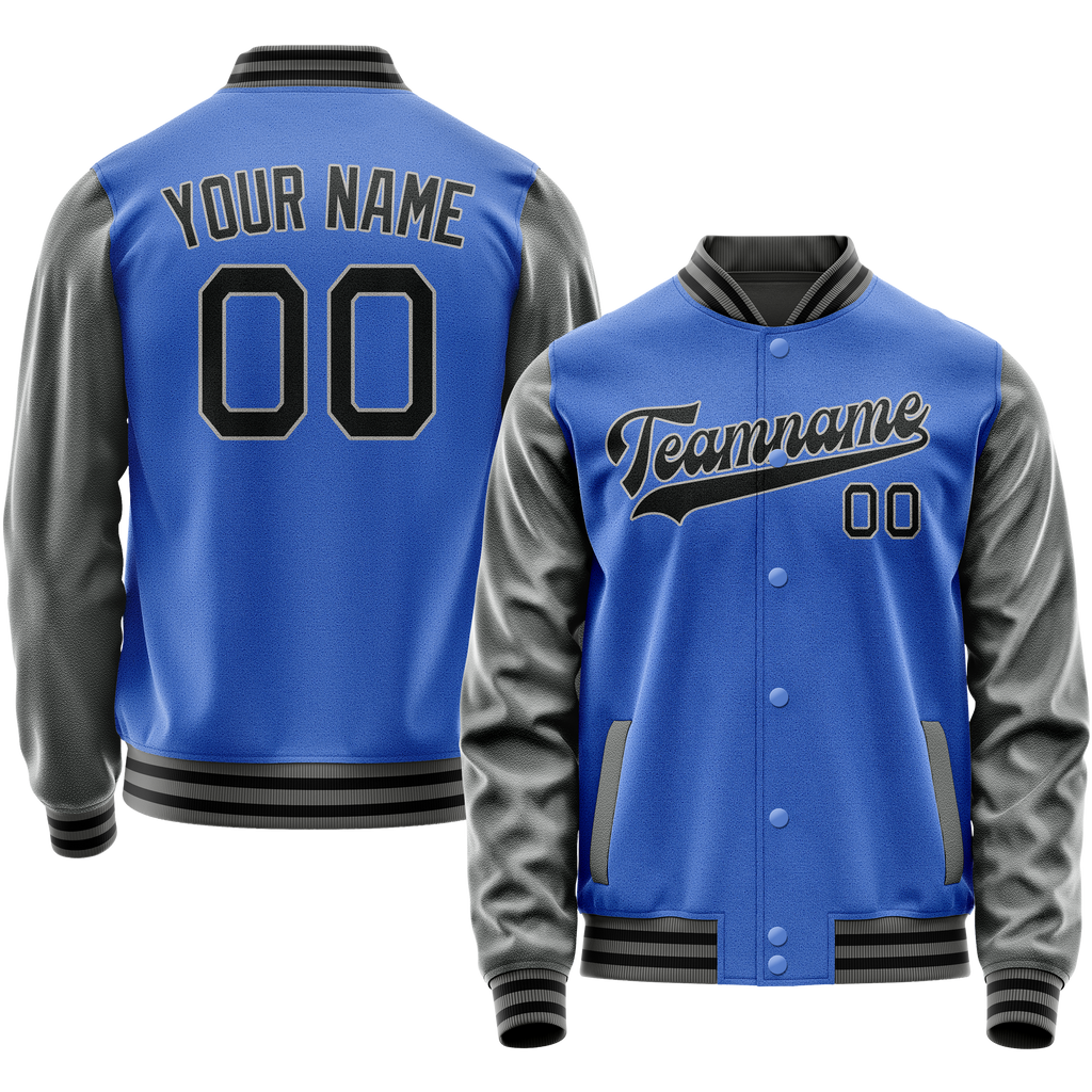 Personalized Sky & Blue Gray Solid Color Varsity Letterman Jacket