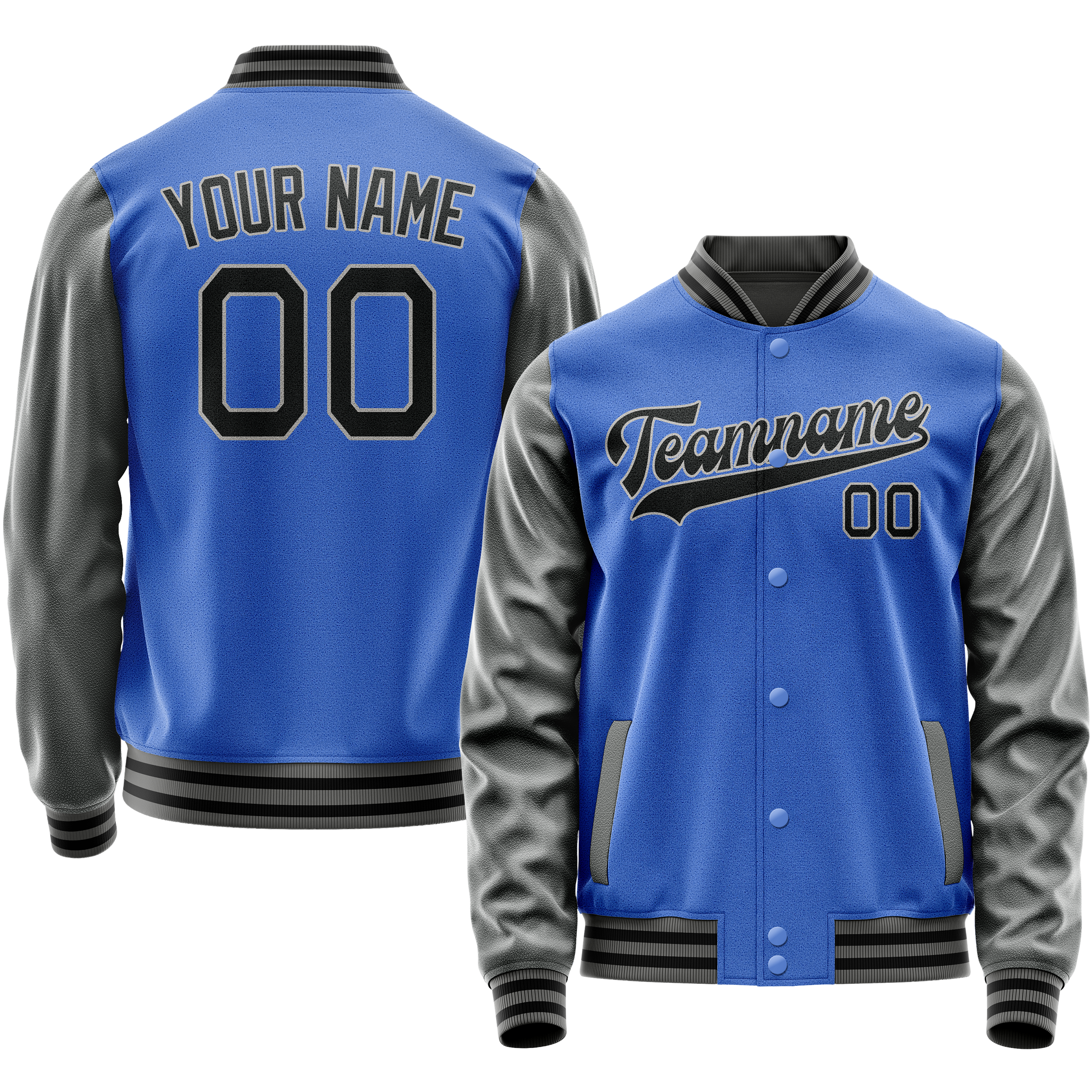Personalized Sky & Blue Gray Solid Color Varsity Letterman Jacket
