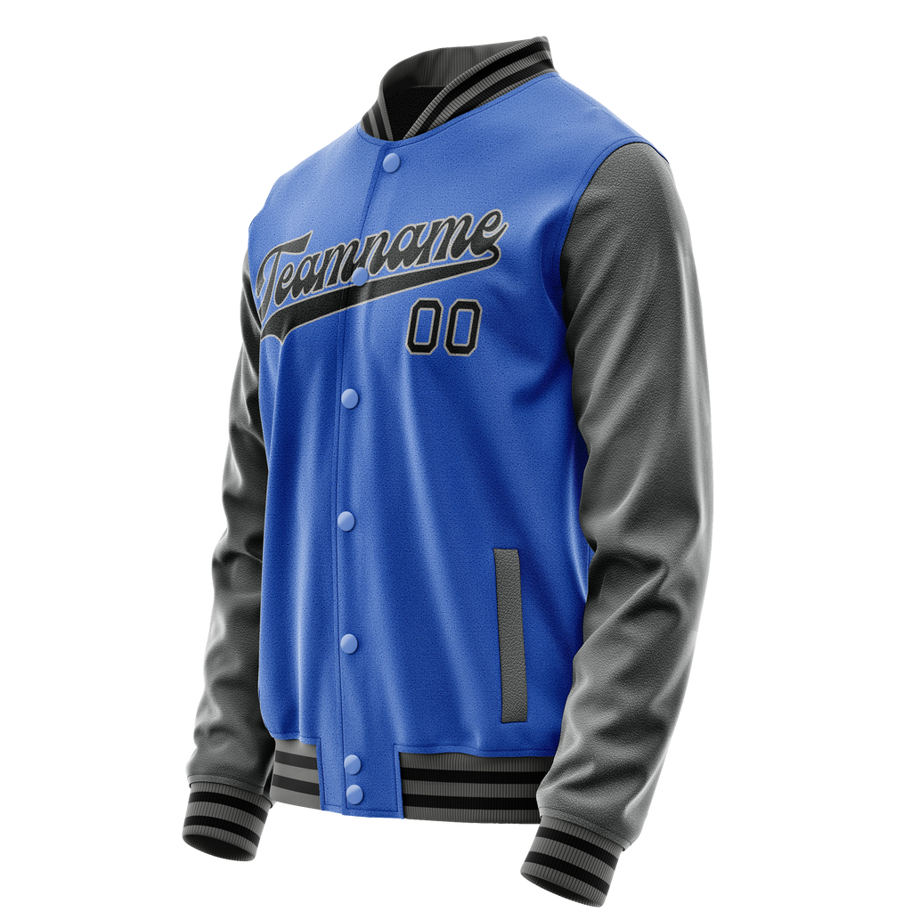 Personalized Sky & Blue Gray Solid Color Varsity Letterman Jacket