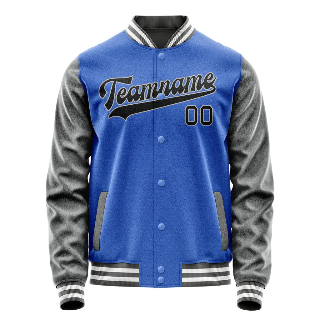 Personalized Sky & Blue Gray Solid Color Varsity Letterman Jacket