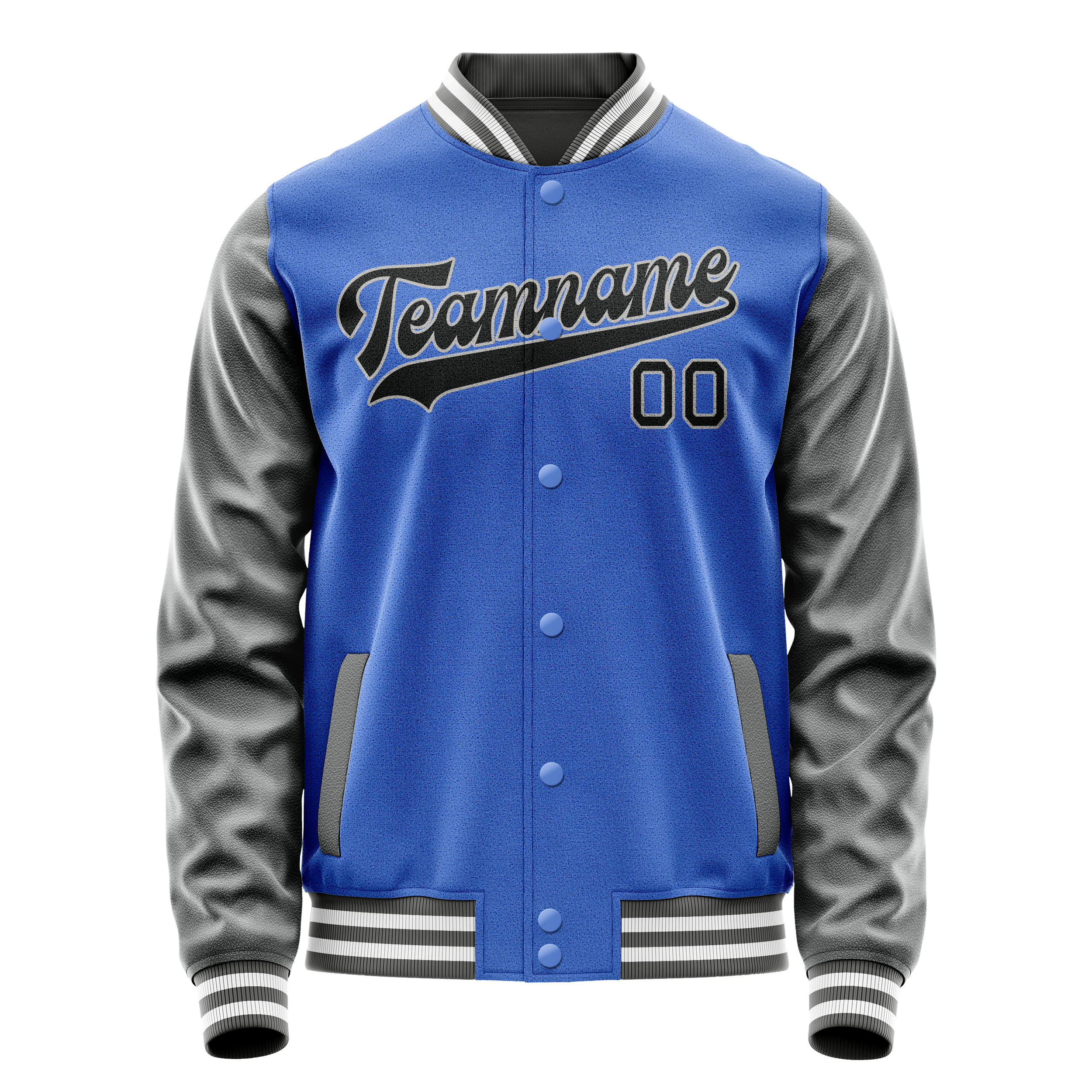 Personalized Sky & Blue Gray Solid Color Varsity Letterman Jacket