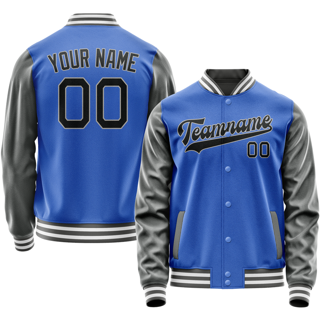 Personalized Sky & Blue Gray Solid Color Varsity Letterman Jacket