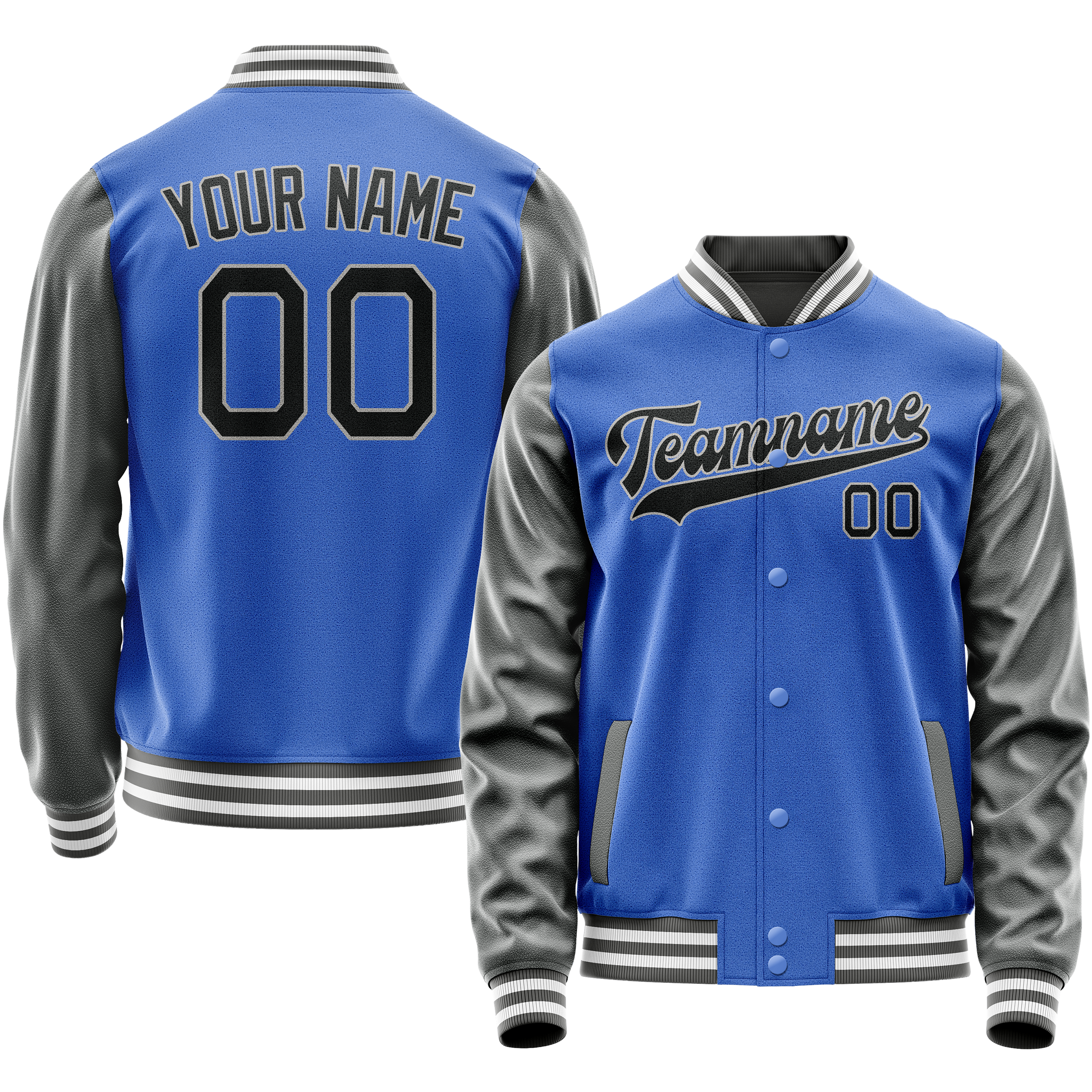 Personalized Sky & Blue Gray Solid Color Varsity Letterman Jacket