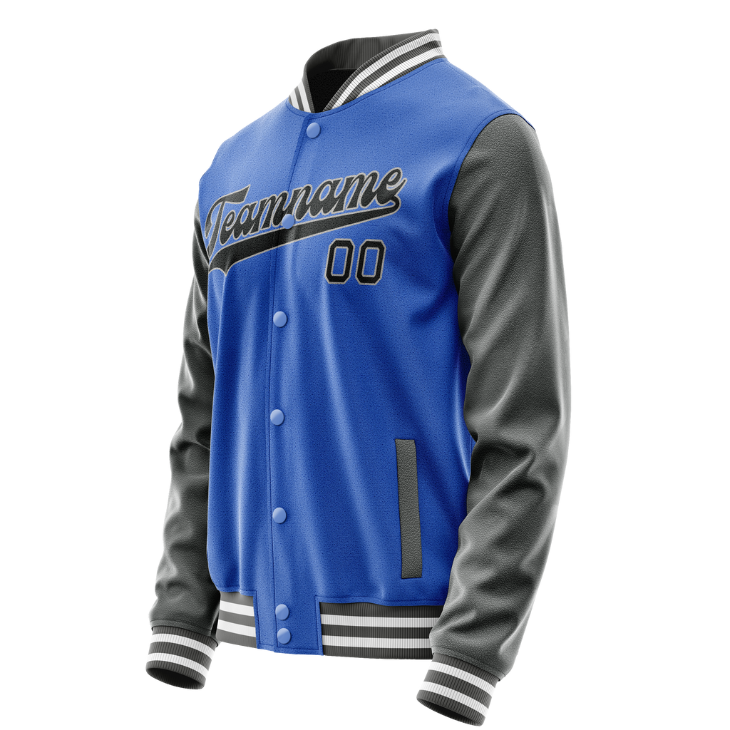 Personalized Sky & Blue Gray Solid Color Varsity Letterman Jacket
