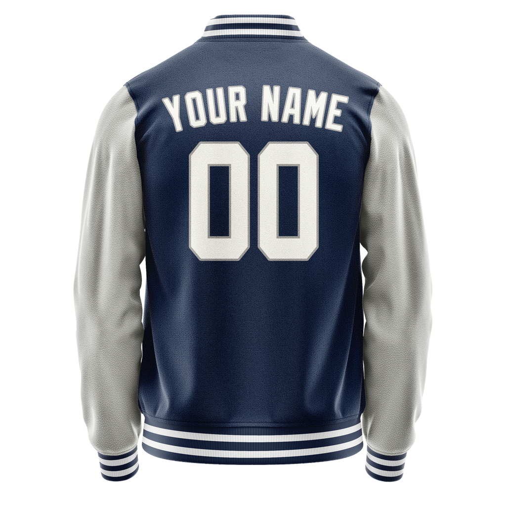 Personalized Blue & Gray Solid Color Varsity Letterman Jacket