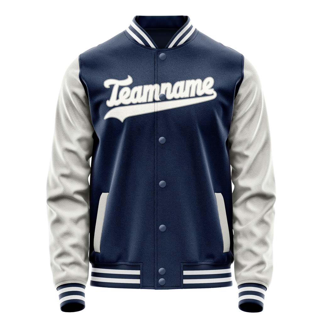 Personalized Blue & Gray Solid Color Varsity Letterman Jacket