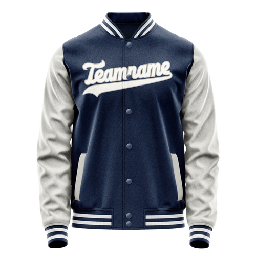 Personalized Blue & Gray Solid Color Varsity Letterman Jacket