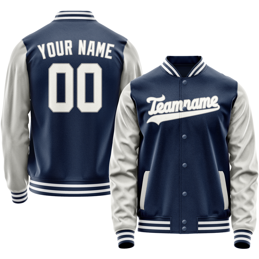 Personalized Blue & Gray Solid Color Varsity Letterman Jacket