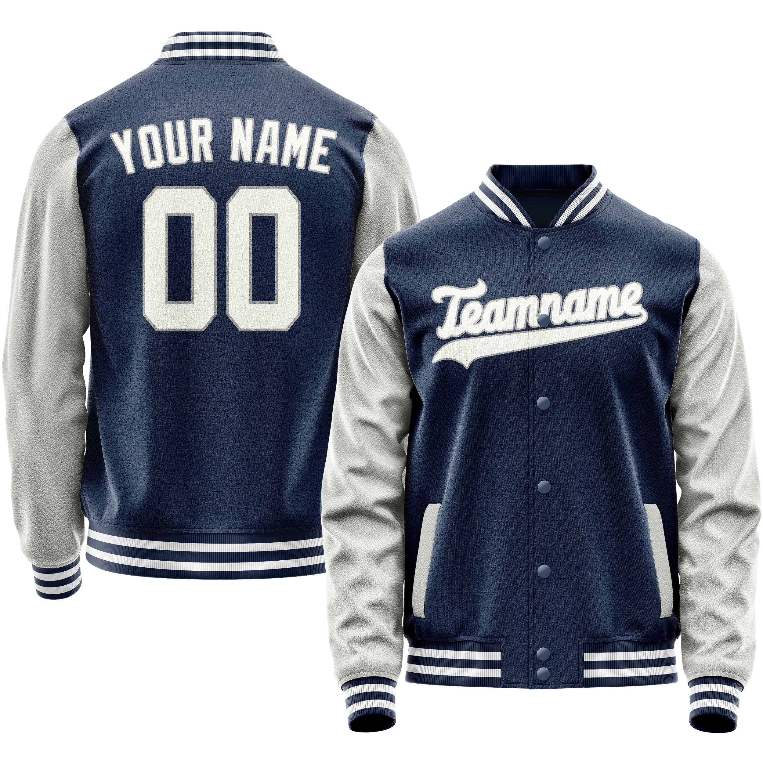 Personalized Blue & Gray Solid Color Varsity Letterman Jacket