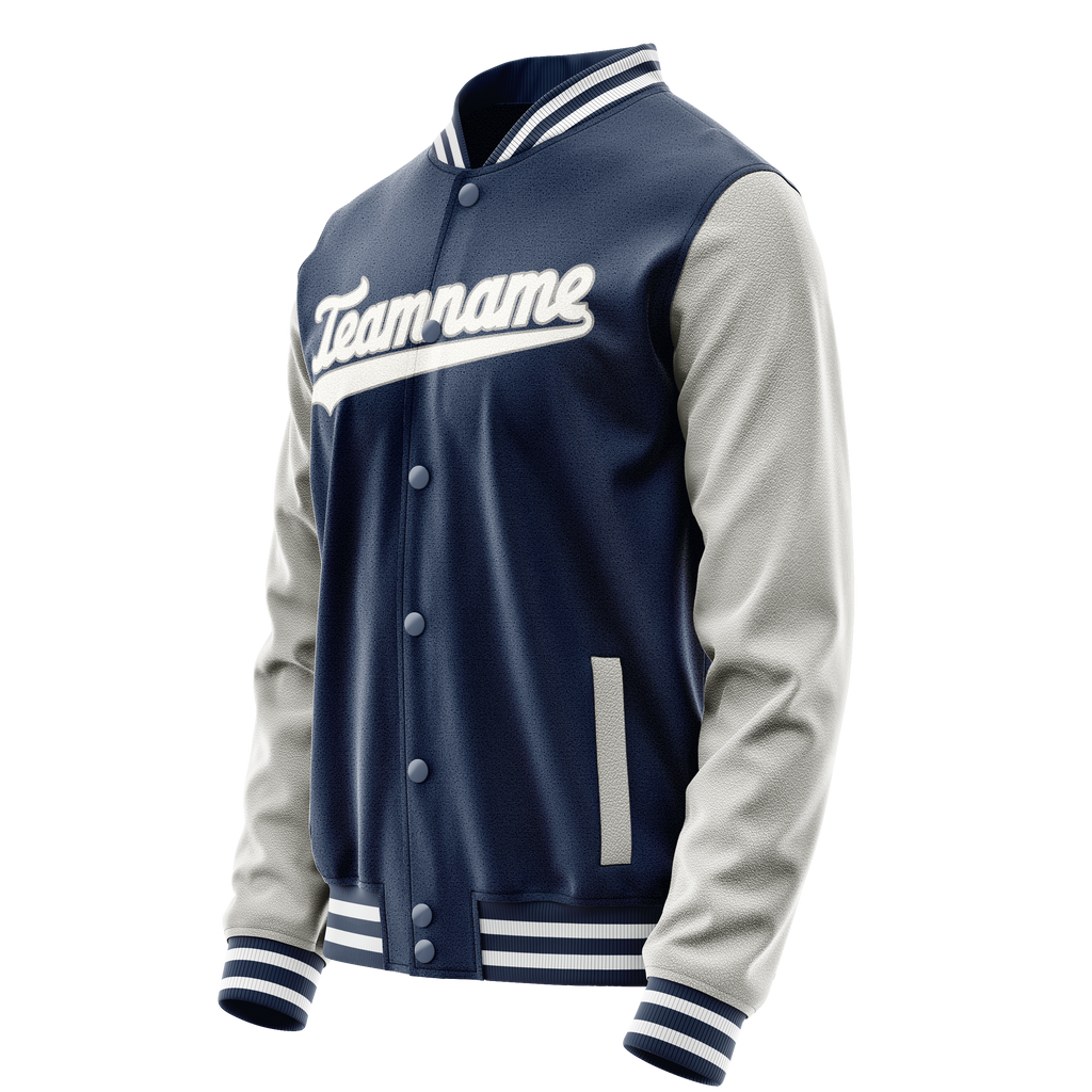 Personalized Blue & Gray Solid Color Varsity Letterman Jacket
