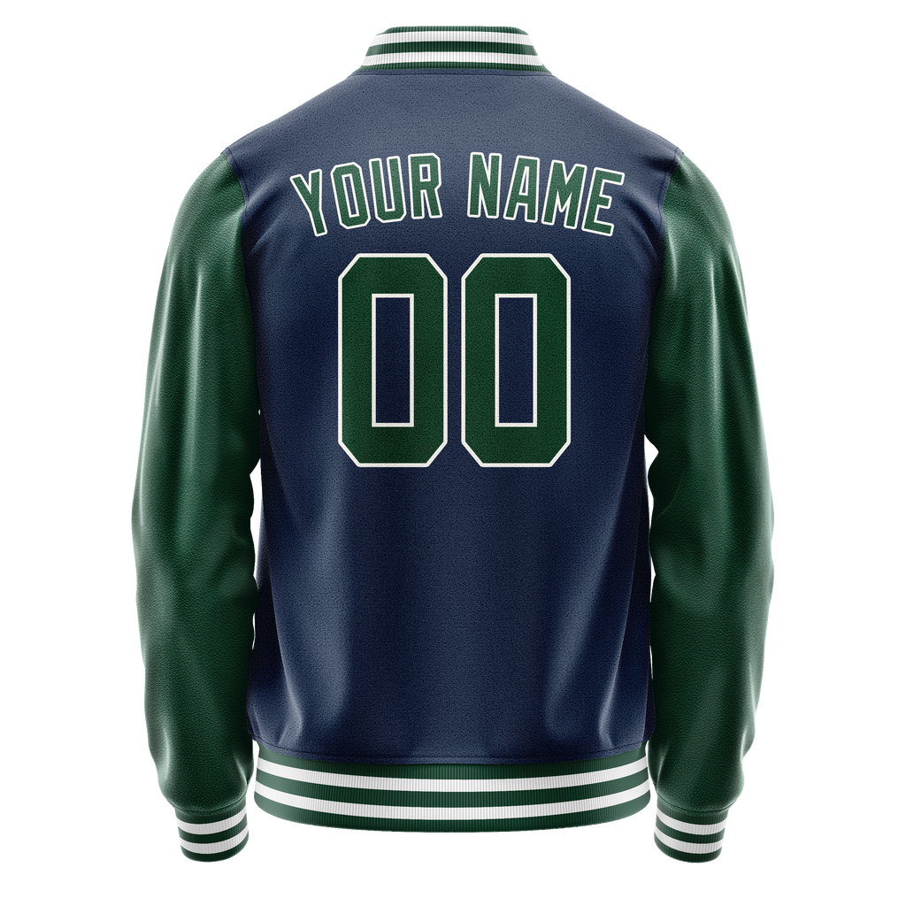 Personalized Blue & Green Solid Color Varsity Letterman Jacket