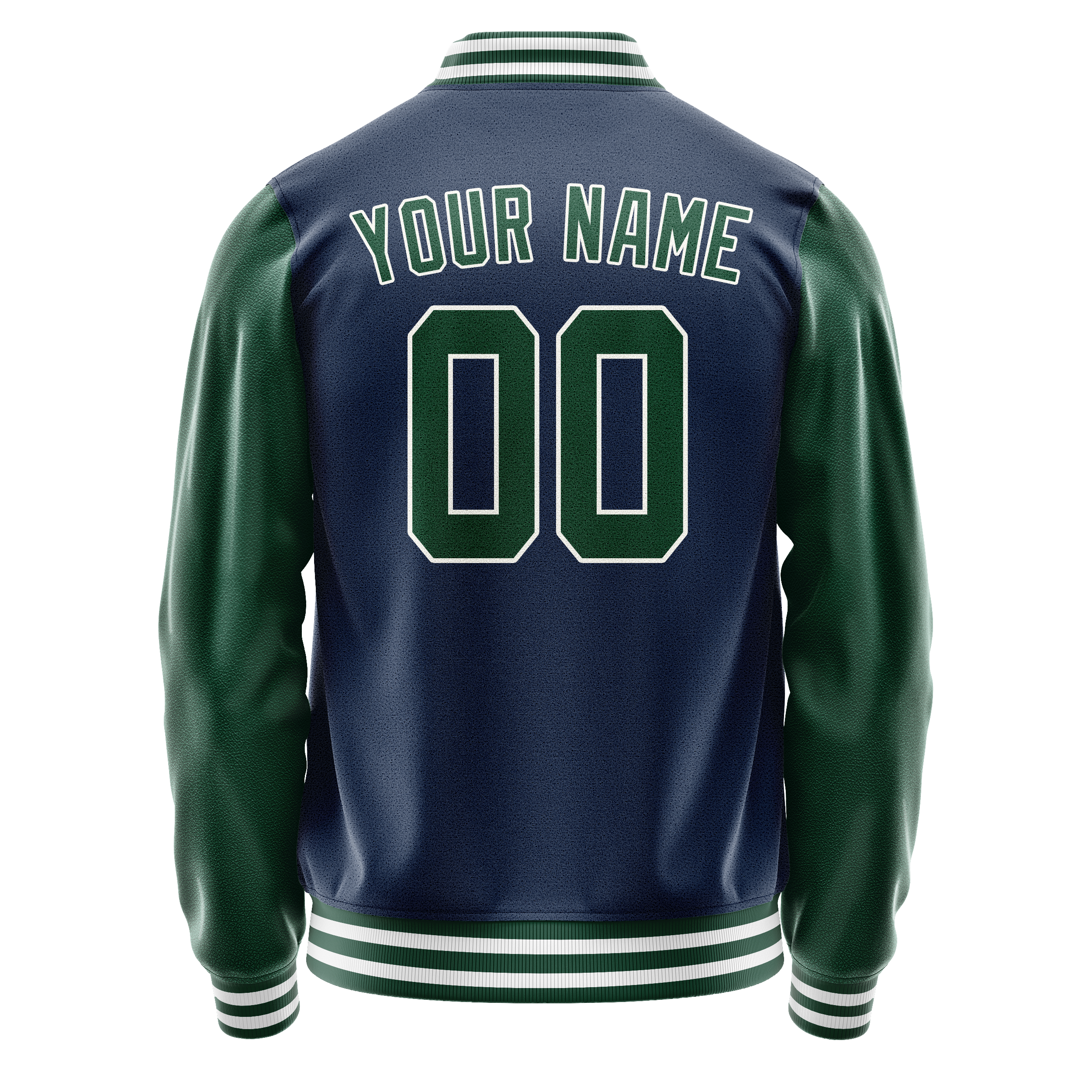 Personalized Blue & Green Solid Color Varsity Letterman Jacket