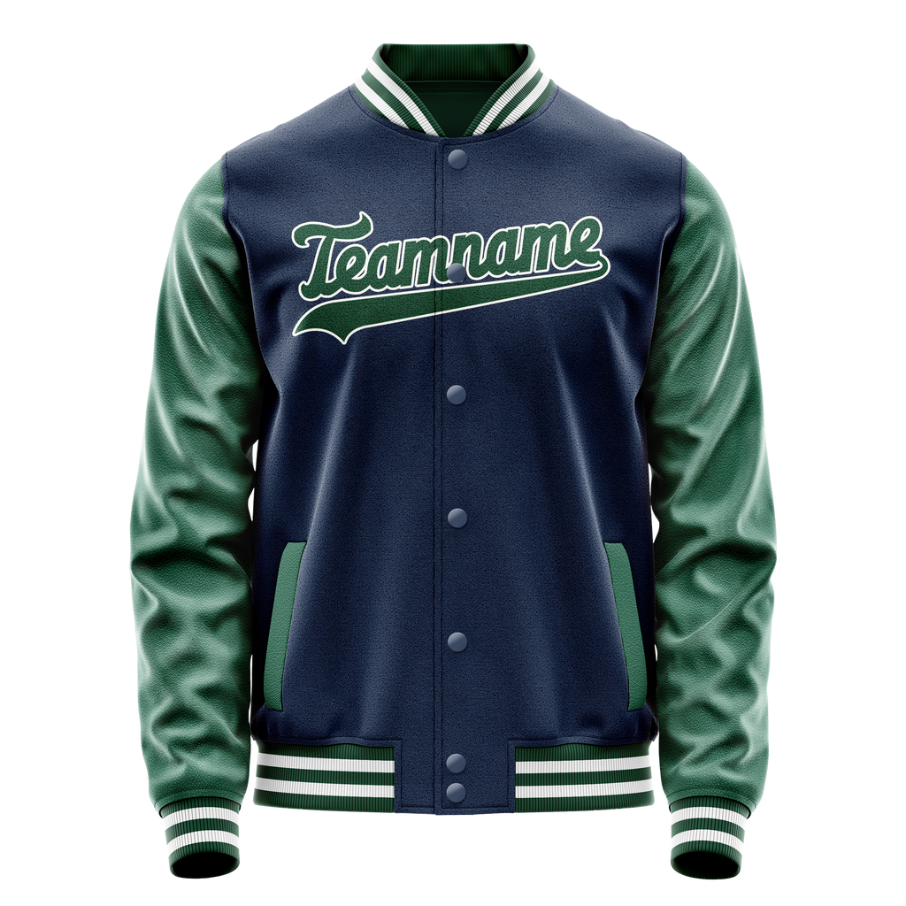 Personalized Blue & Green Solid Color Varsity Letterman Jacket