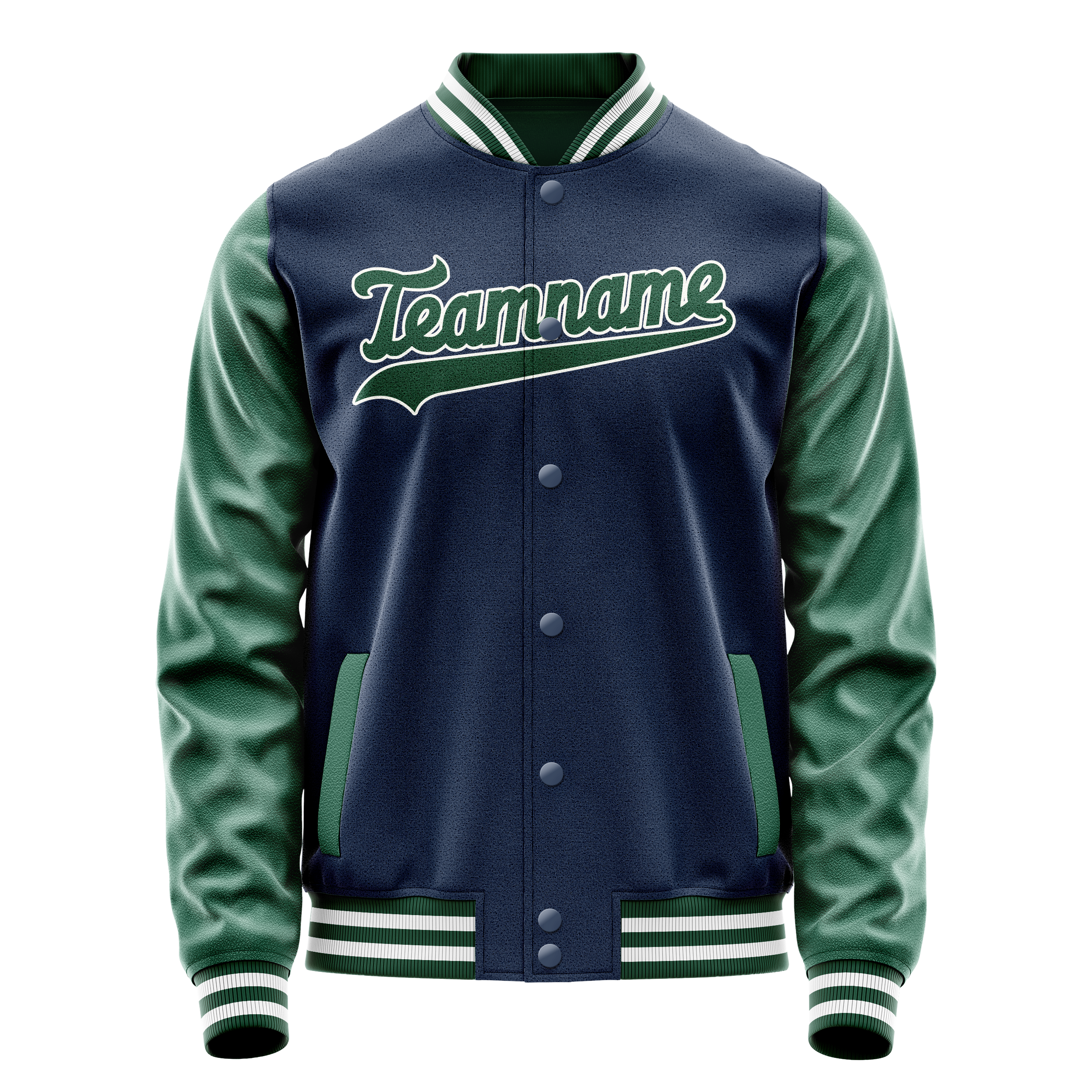 Personalized Blue & Green Solid Color Varsity Letterman Jacket