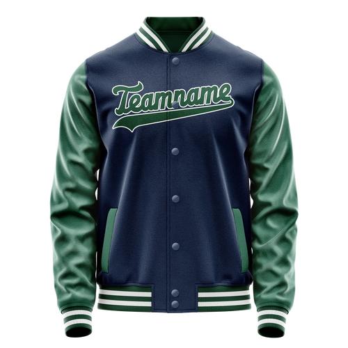 Personalized Blue & Green Solid Color Varsity Letterman Jacket