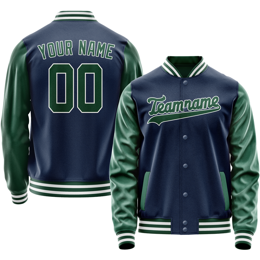 Personalized Blue & Green Solid Color Varsity Letterman Jacket