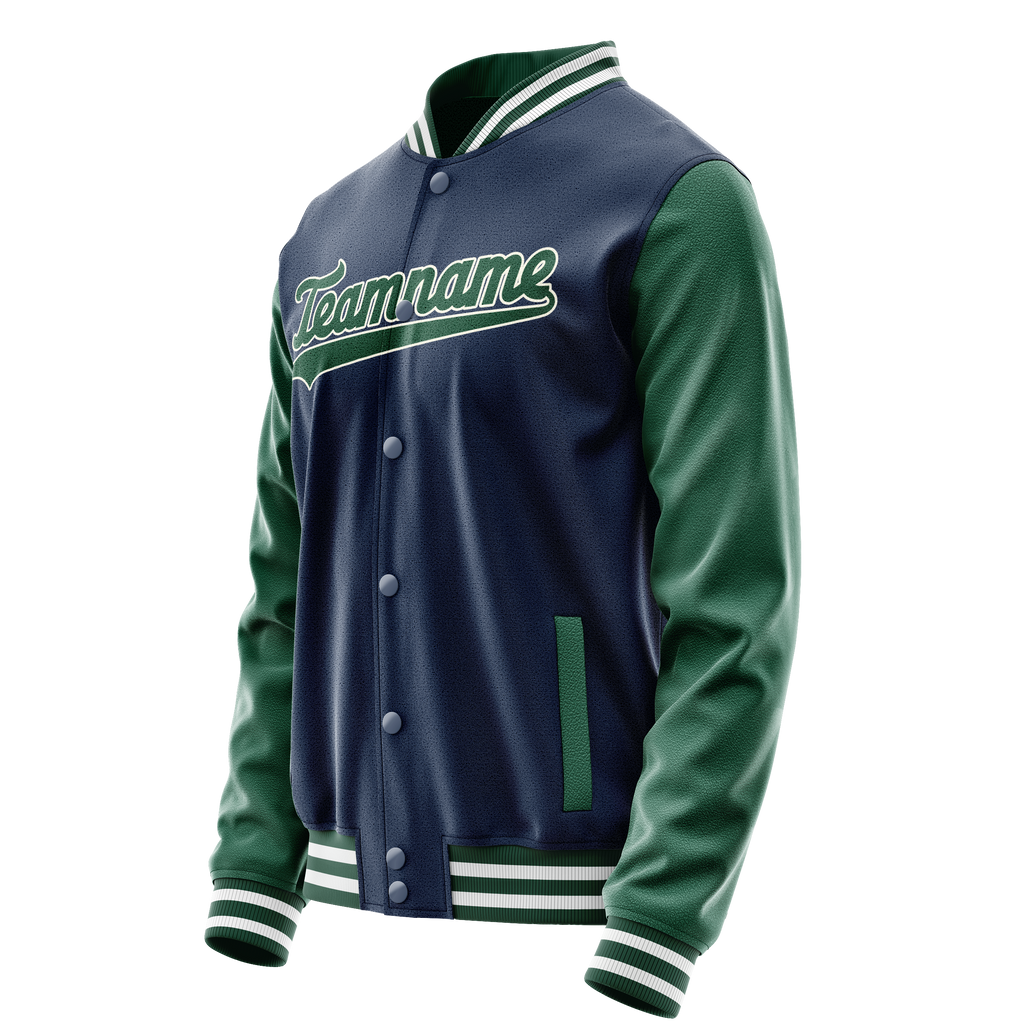 Personalized Blue & Green Solid Color Varsity Letterman Jacket