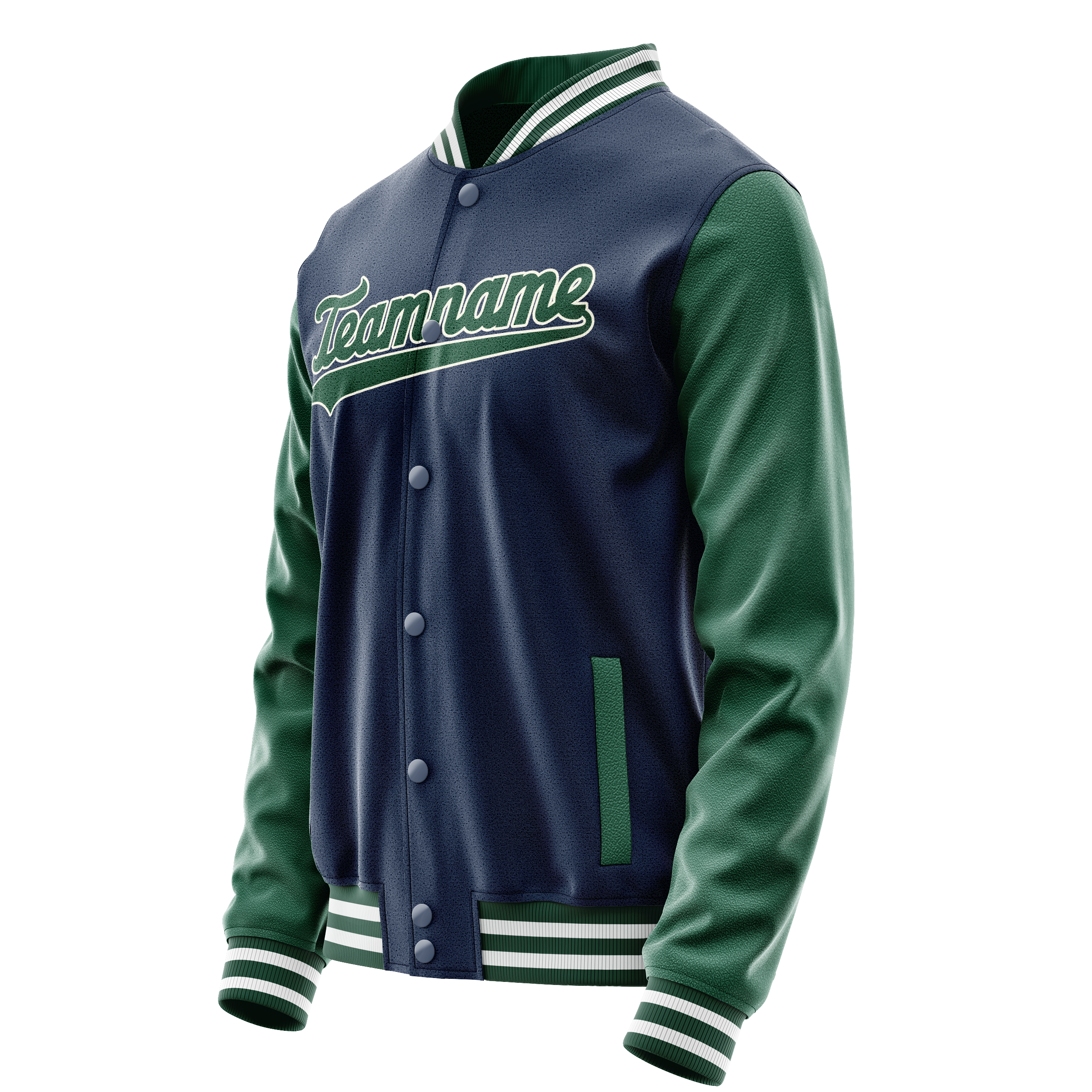 Personalized Blue & Green Solid Color Varsity Letterman Jacket