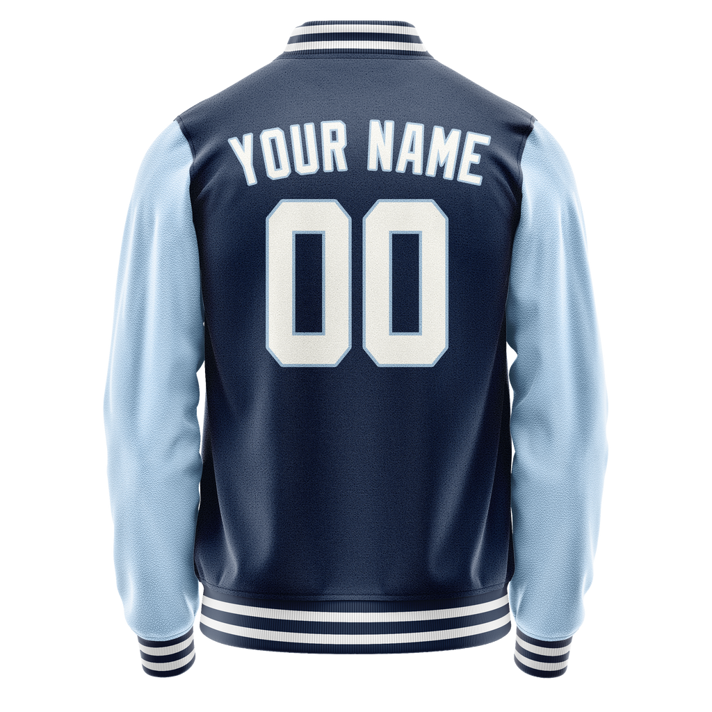 Personalized Blue & Light-Blue Solid Color Varsity Letterman Jacket
