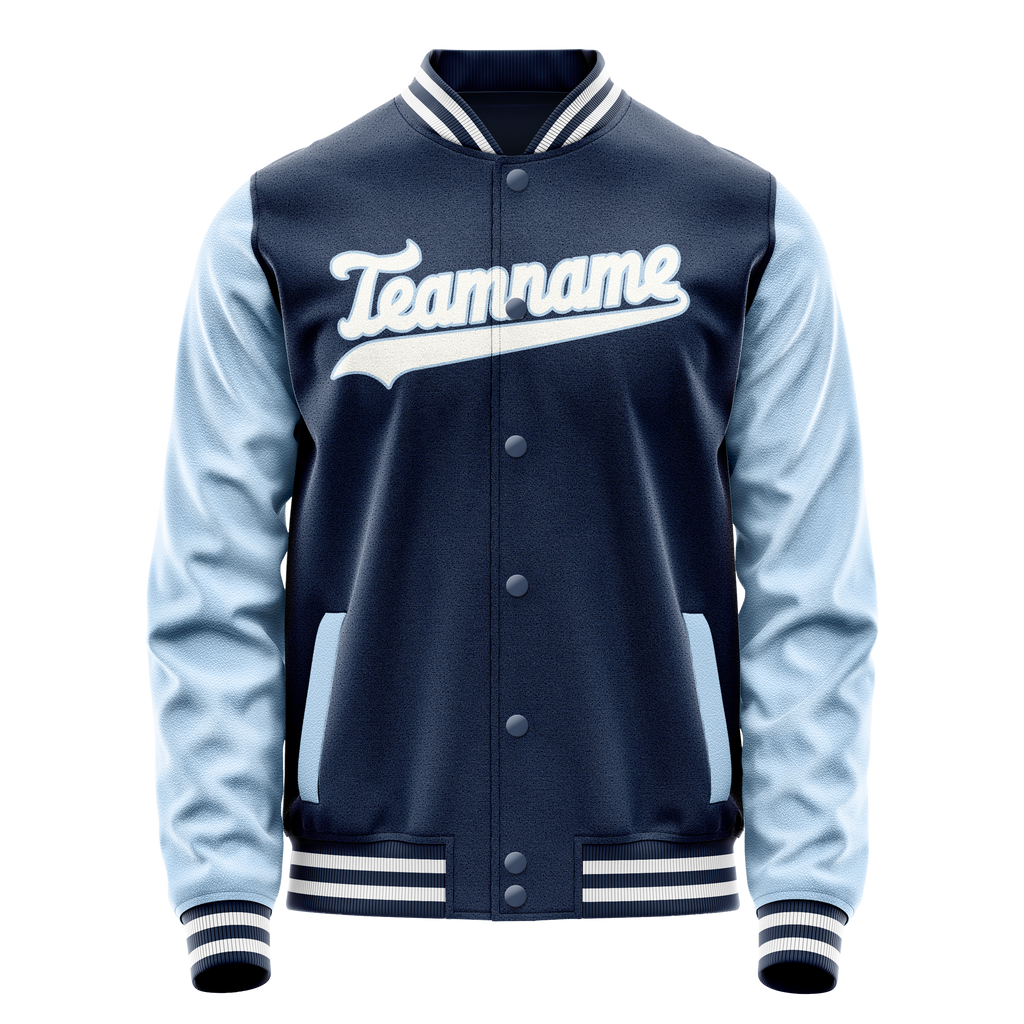 Personalized Blue & Light-Blue Solid Color Varsity Letterman Jacket