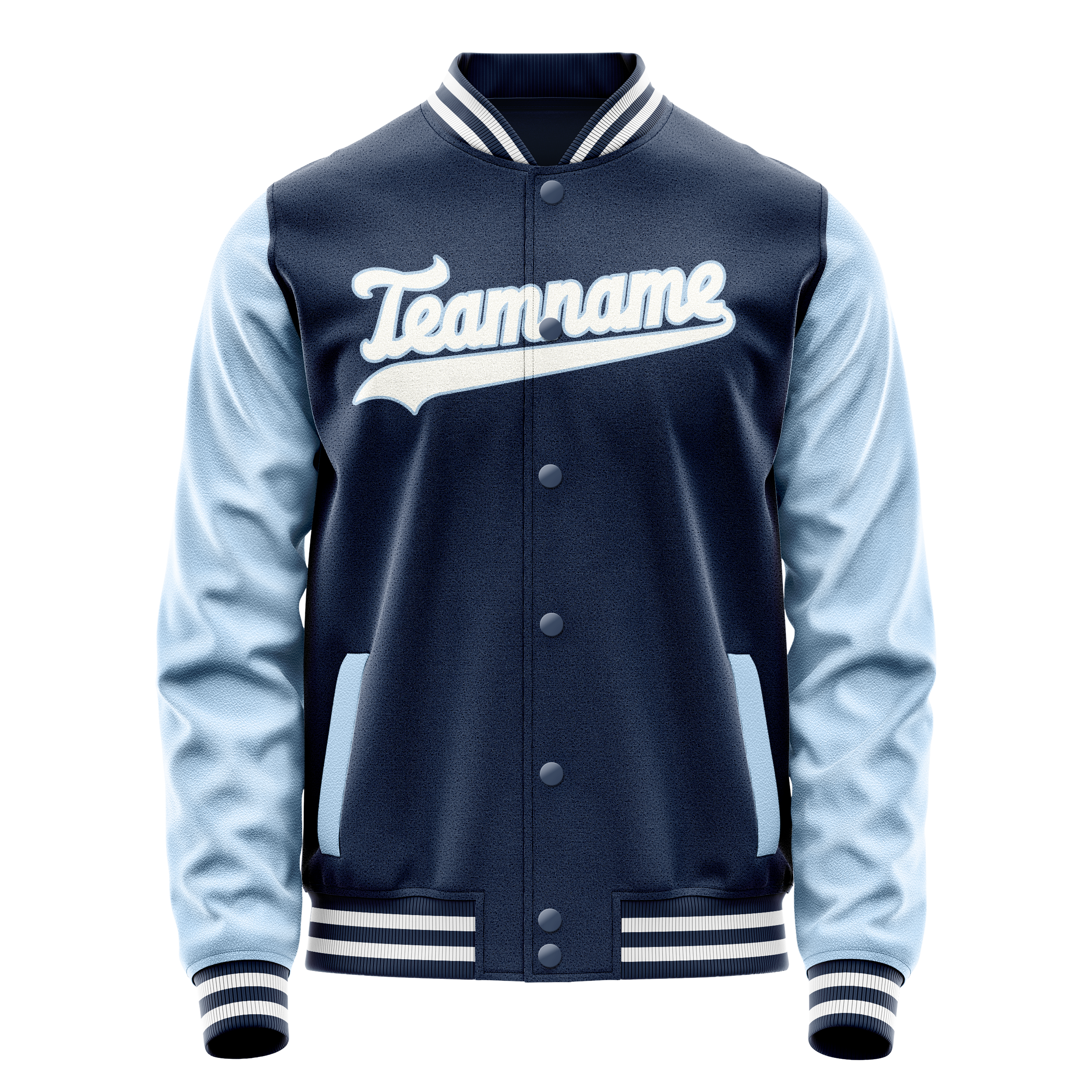 Personalized Blue & Light-Blue Solid Color Varsity Letterman Jacket