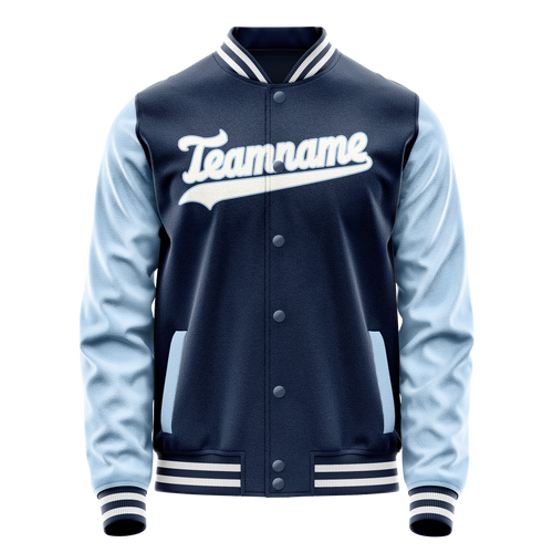 Personalized Blue & Light-Blue Solid Color Varsity Letterman Jacket