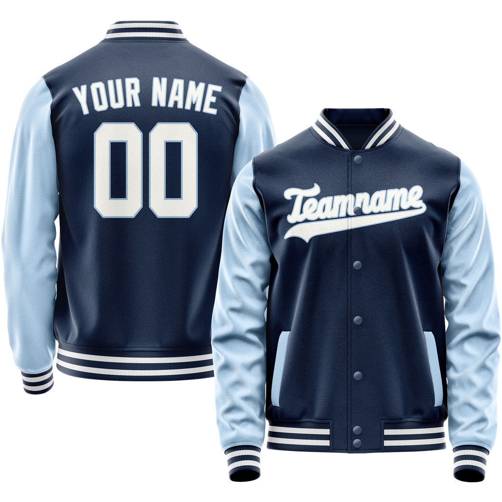 Personalized Blue & Light-Blue Solid Color Varsity Letterman Jacket