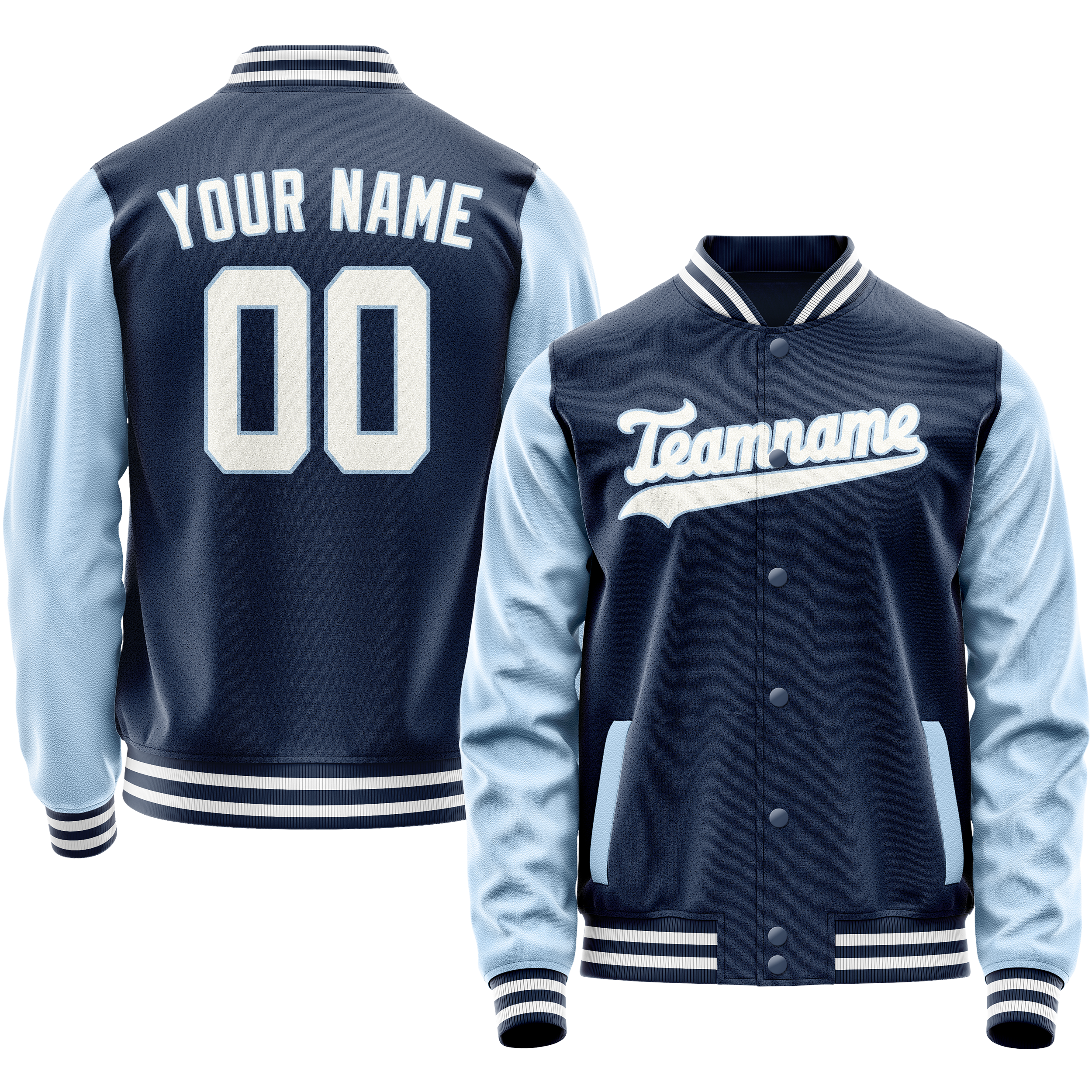 Personalized Blue & Light-Blue Solid Color Varsity Letterman Jacket