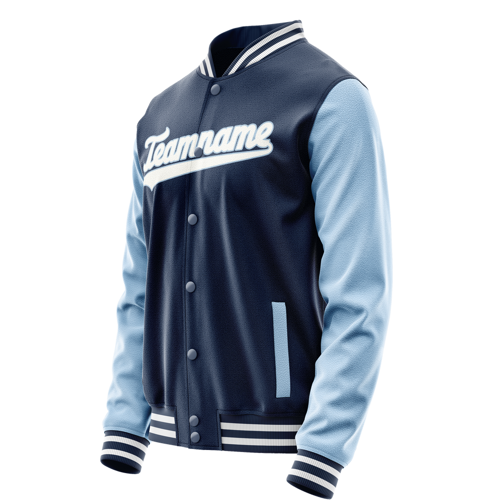 Personalized Blue & Light-Blue Solid Color Varsity Letterman Jacket