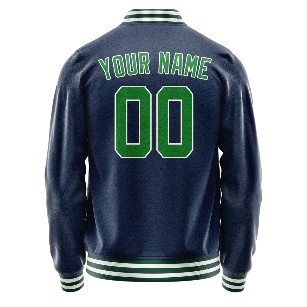 Personalized Blue & Neon-Green Solid Color Varsity Letterman Jacket