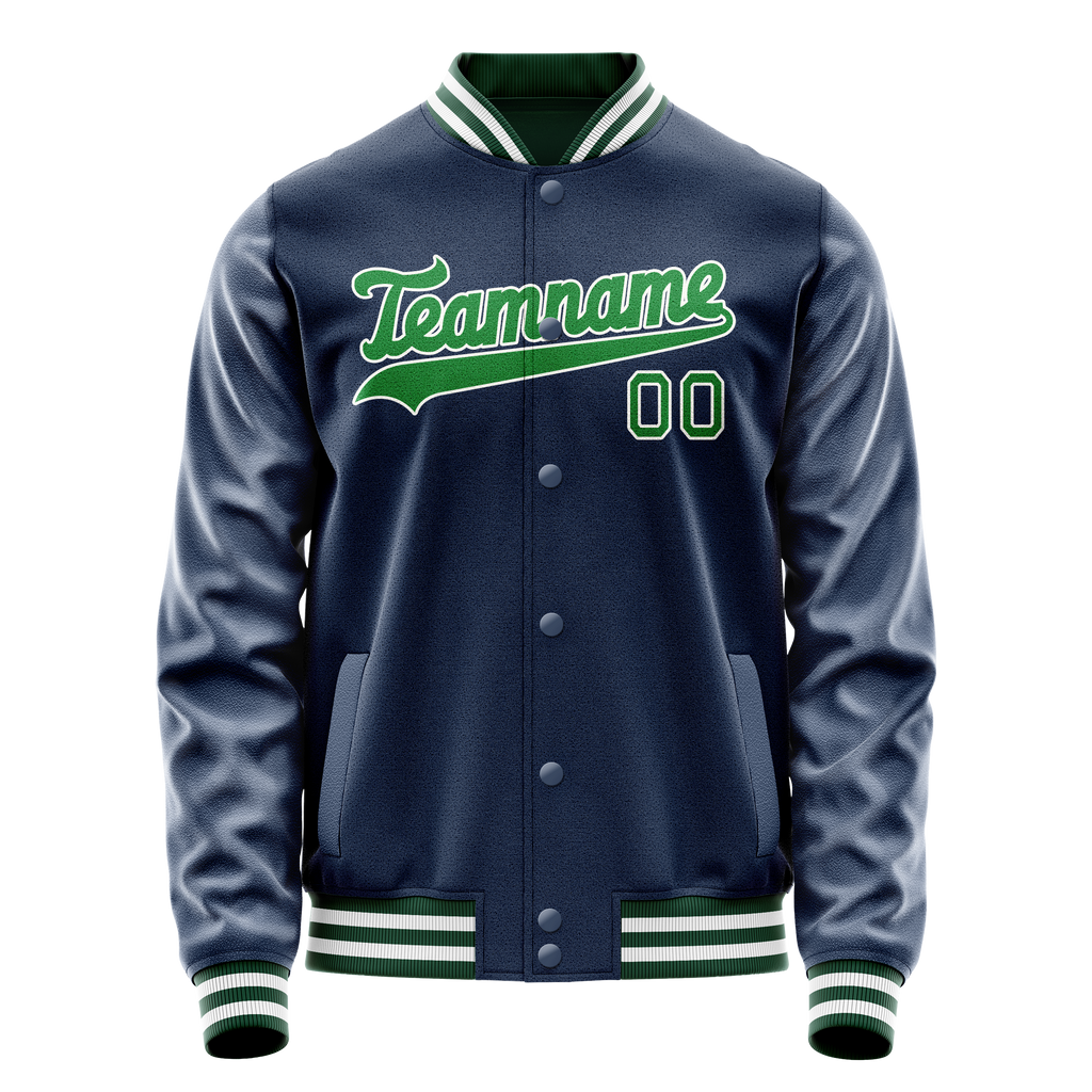 Personalized Blue & Neon-Green Solid Color Varsity Letterman Jacket