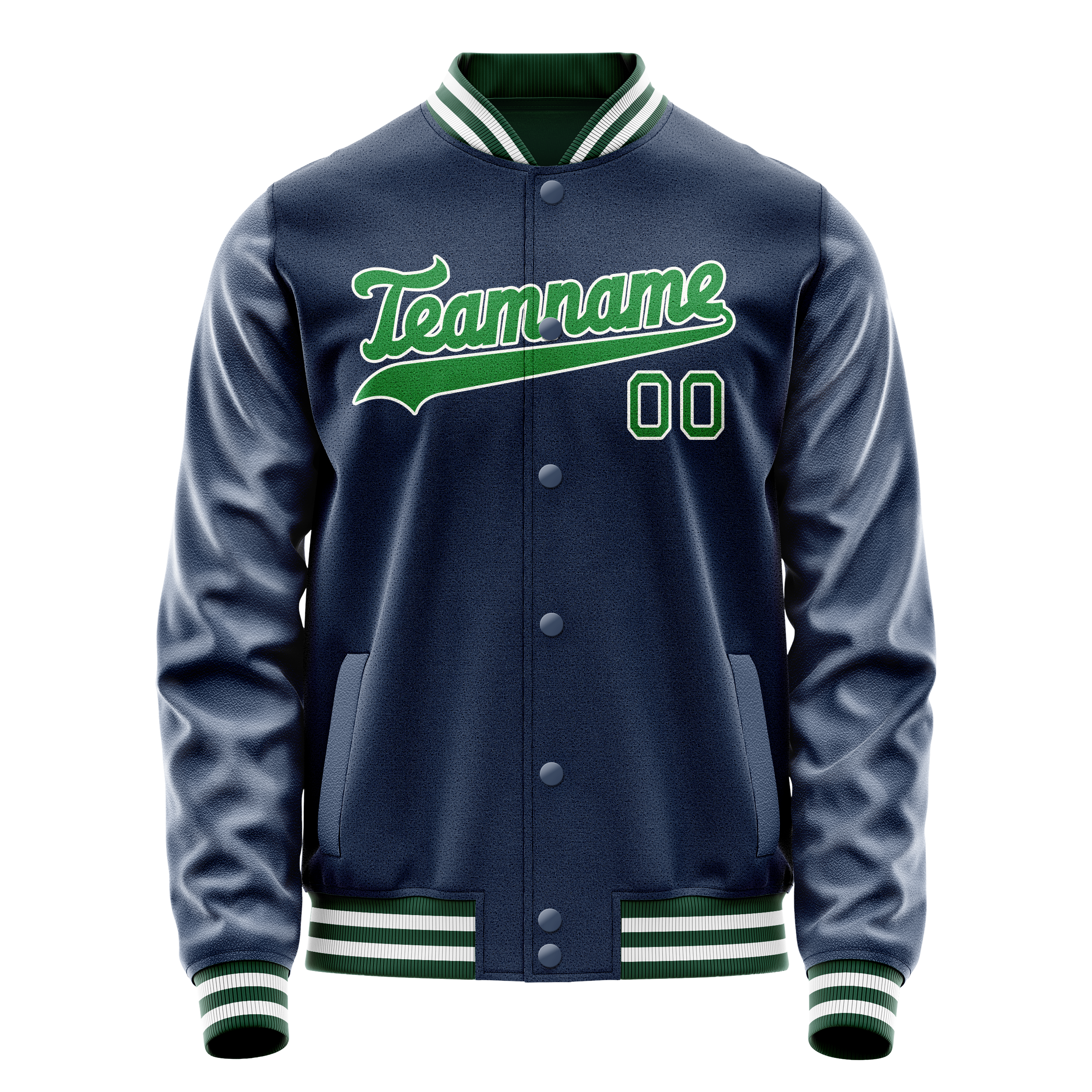 Personalized Blue & Neon-Green Solid Color Varsity Letterman Jacket