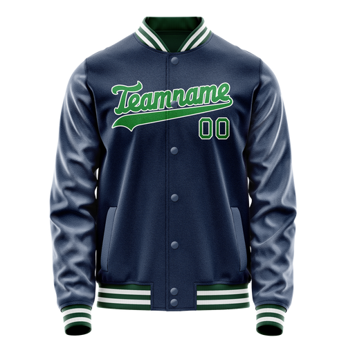 Personalized Blue & Neon-Green Solid Color Varsity Letterman Jacket