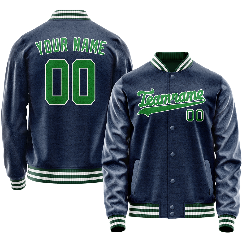 Personalized Blue & Neon-Green Solid Color Varsity Letterman Jacket