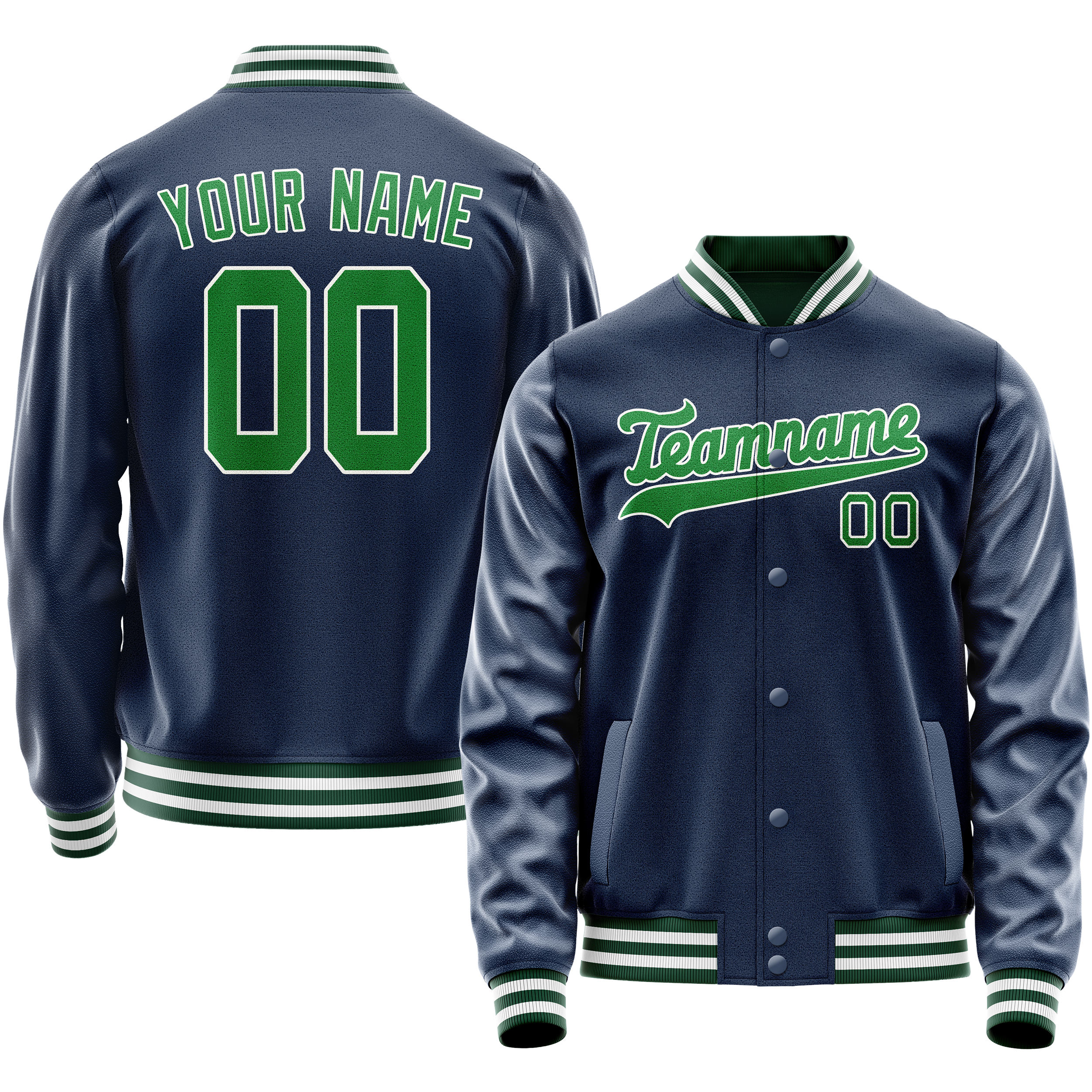 Personalized Blue & Neon-Green Solid Color Varsity Letterman Jacket