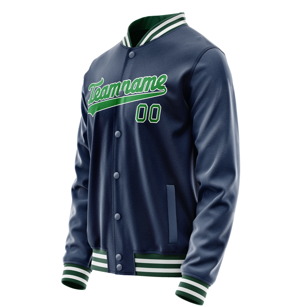 Personalized Blue & Neon-Green Solid Color Varsity Letterman Jacket