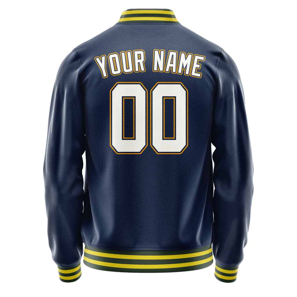 Personalized Blue & White Solid Color Varsity Letterman Jacket